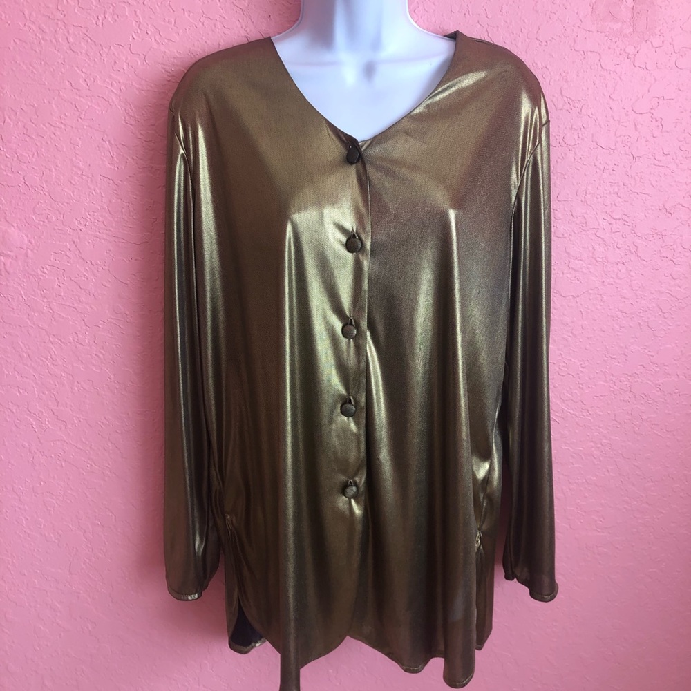 3/$15💛 Lauren Lee Gold metallic Dress Shirt